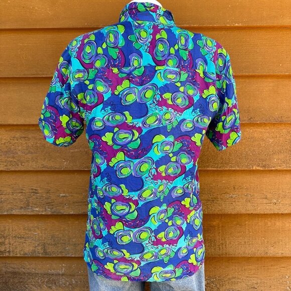 Vintage Blue Island Hawaiian Style Button Down Women’s Shirt Size M - Picture 10 of 13
